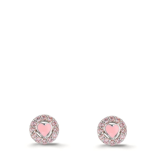 Stud earrings Silver Zirconia Rose Rhodium plated Heart Ø6.5 mm