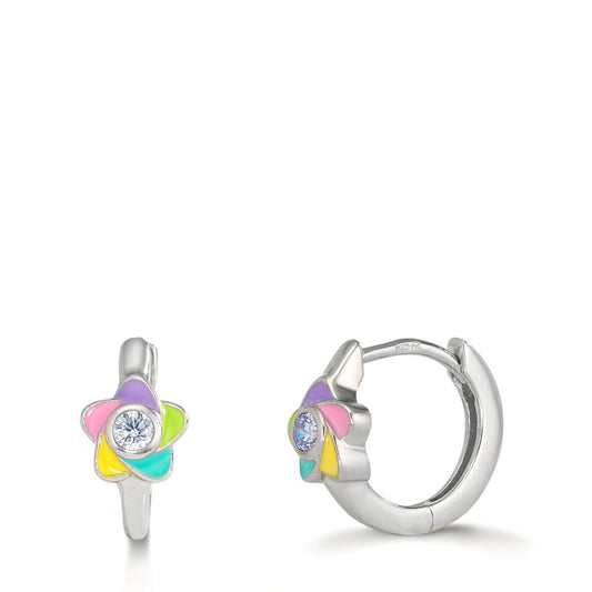 Hinged hoop Silver Zirconia 2 Stones Rhodium plated Flower