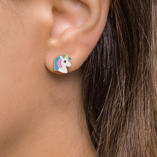 Stud earrings Silver Rhodium plated Unicorn