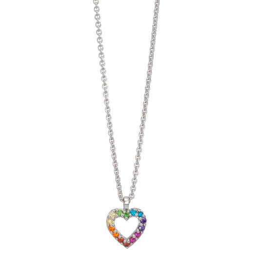 Necklace with pendant Silver Zirconia Rainbow-colored Rhodium plated Heart 36-38 cm