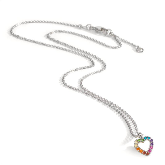 Necklace with pendant Silver Zirconia Rainbow-colored Rhodium plated Heart 36-38 cm