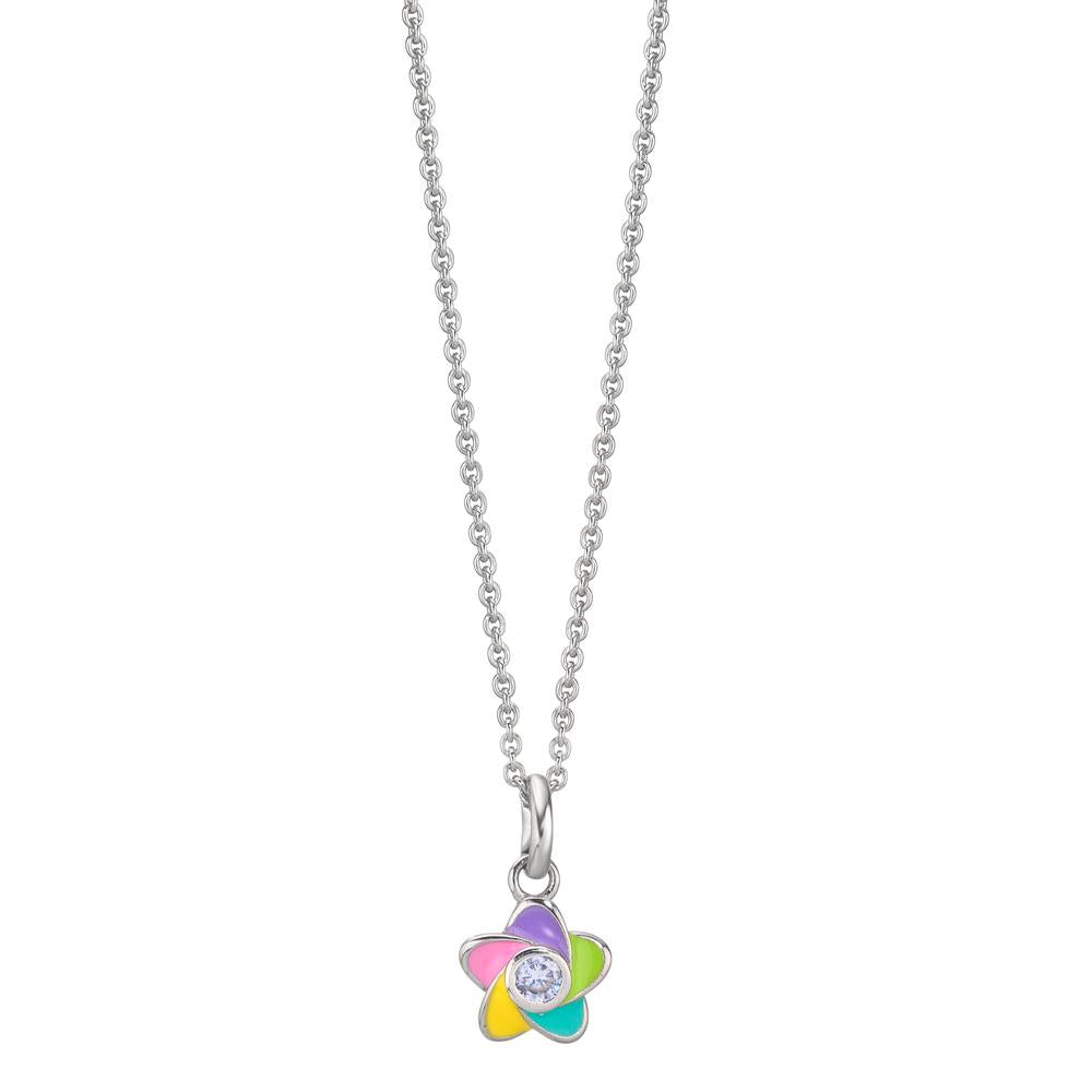 Necklace with pendant Silver Zirconia Rhodium plated Flower 36-38 cm