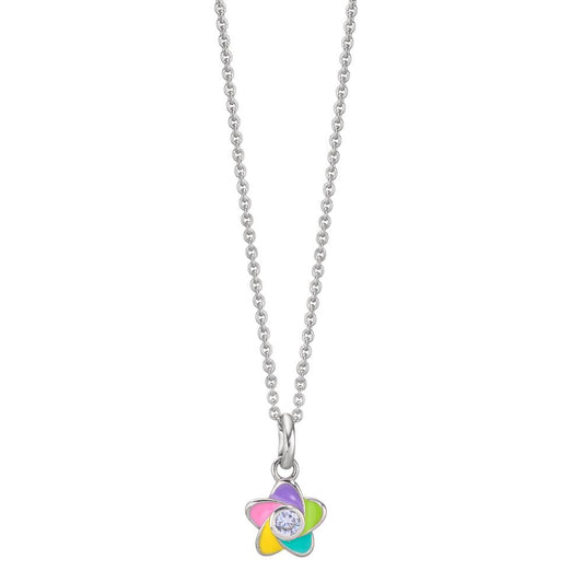 Necklace with pendant Silver Zirconia Rhodium plated Flower 36-38 cm
